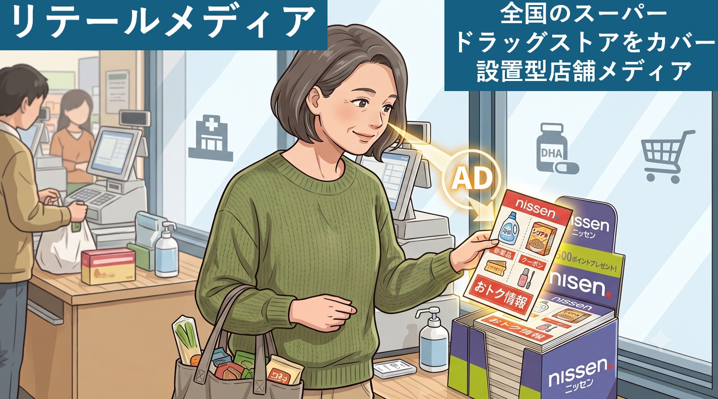 【リテールメディア】全国ドラッグストアやスーパーなど！店舗設置型の生活導線広告
